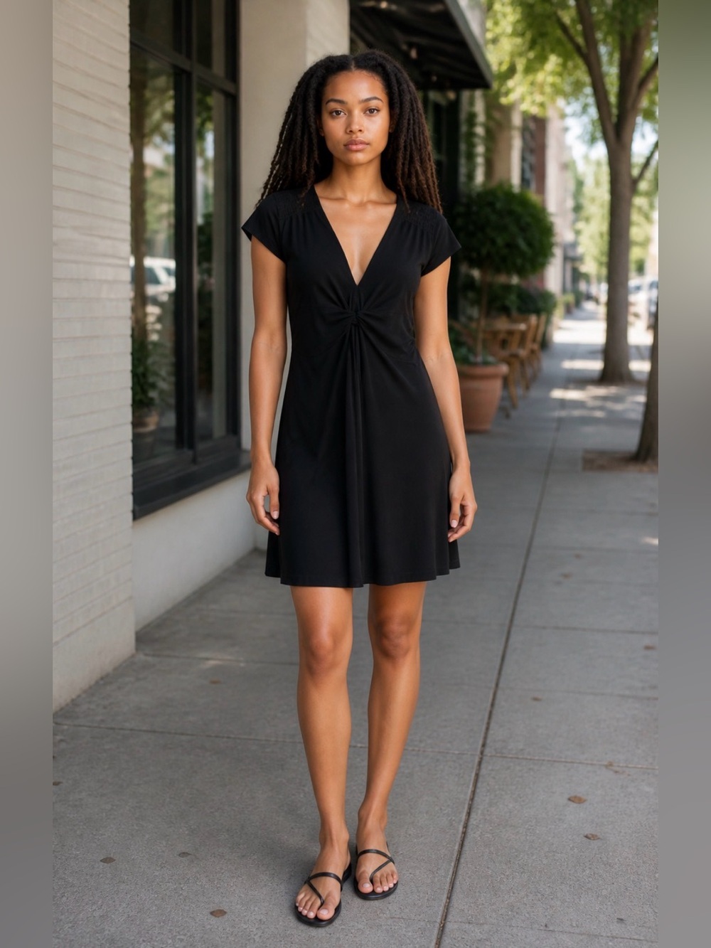 Laundry by Shelli Segal Women's 10 Black Knee Dress Slinky Smocked Stretch